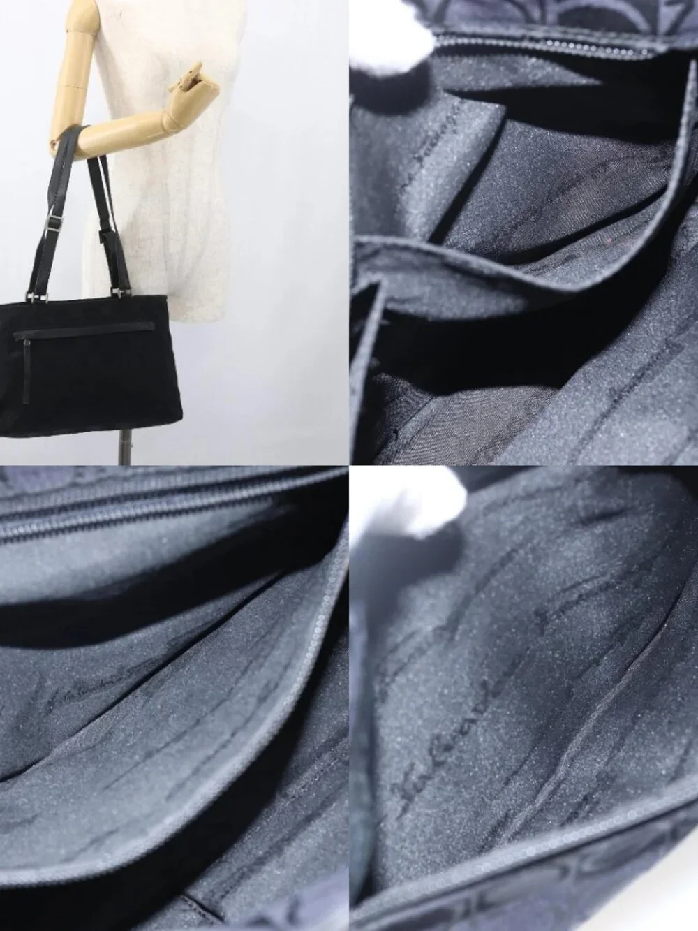 Salvatore Ferragamo Tote Bag Nylon Black Silver Auth SW2049